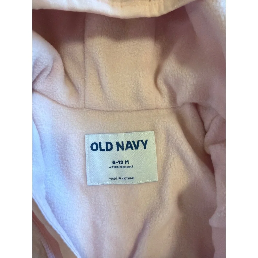 NEW 6-12 Month Old Navy Baby Pink Puffer Snowsuit Water Resistant Fleece Lined